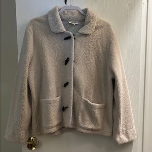 Norm Thompson Beige Teddy Jacket with Dark Buttons